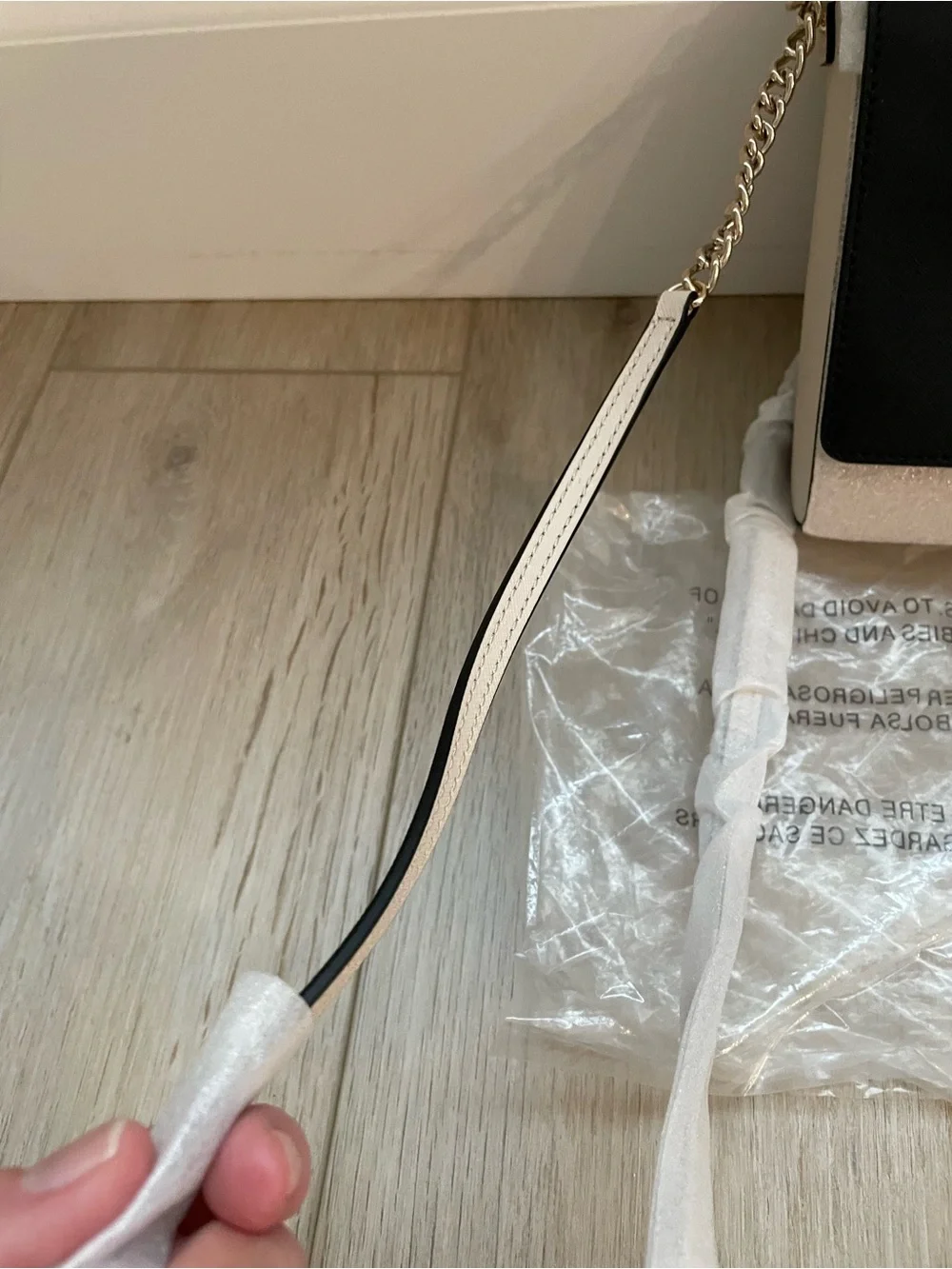 NWT kate spade Black and Beige Two-Tone Crossbody Bag with leather/chain strap